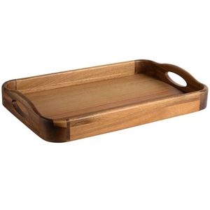 Bandeja rectangular de madera de acacia natural con asa para servir en el hogar, hoteles y restaurantes, personalización disponible - Product Image 5