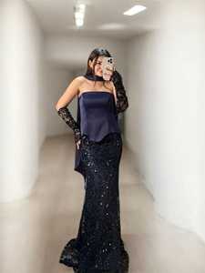 Vestido de Noche de Diseñador con Lentejuelas, Estilo Sirena, Manga Larga, Elegante, para Fiesta, para Mujer, Color Borgoña, Crema, Azul Marino, Tallas 36, 38, 40, 42 - Product Image 3