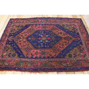 Alfombra Vintage de 4.7x6.6 pies, Alfombra Turca Azul con Diseño Floral de Lana - Product Image 2