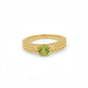 Anillo de Plata de Ley 925 con Peridoto y Diseño de Rejilla, Piedra Central Redonda, Inspiración Mughal, Joyería Moderna de Herencia - Product Image 4