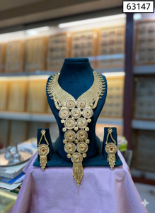 Elegant Y-Shape Necklace with Graduated Textured Orb <b>Medallions</b> and Matching Teardrop Dangle Earrings 63087 - Product Image 6