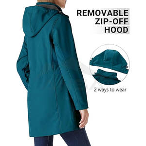 Women Softshell Hiking Jacket <b>Long</b> Fleece Lined Windproof Insulated Rain Jacket with Hood Blue - Product Image 2