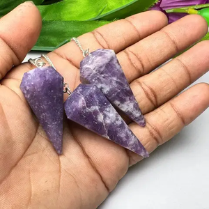 Vente en gros de lépidolite en vrac cône à facettes pendule en cristal chaîne plaquée argent pierre semi-précieuse point de radiesthésie Souvenir inde - Product Image 4