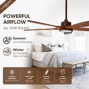 60 Inch Solid Wood <b>Ceiling</b> Fan with <b>Light</b> and <b>Remote</b>, Modern Downrod Mount Quiet DC Motor <b>Ceiling</b> Fan for Living Room - Product Image 2