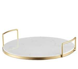 VISHAL HANDICRAFT White <b>Marble</b> Commercial Grade Microwave Safe Polished Finish Serving <b>Tray</b> Handles Decorative for Serving - Product Image 1