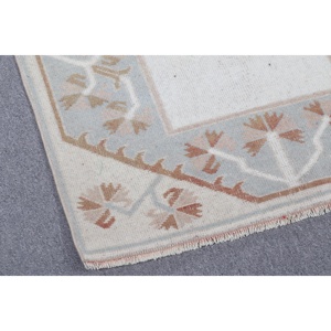 พรมขนาด 2.5x4.5 ฟุต, พรมตุรกีโบราณขนาดเล็ก, พรมขนสัตว์สีขาว - Product Image 4