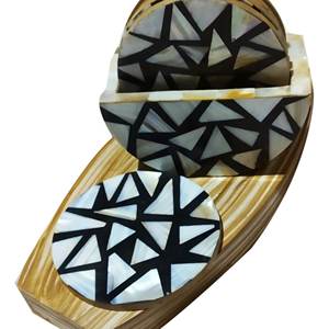 Ensemble de 4 sous-verres à thé en bois classiques en nacre personnalisés avec couleur naturelle pour votre maison ou votre bureau - Product Image 5