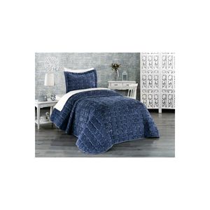 Copriletto in velluto singolo blu - Product Image 1