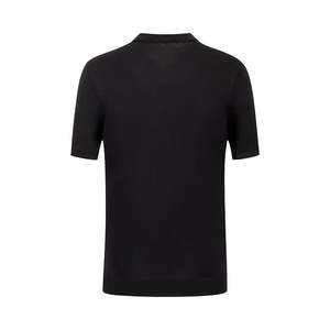 Suéter de punto de manga corta personalizado para hombre para Primavera Verano 100% algodón estilo informal negro solapa liso teñido fabricante de prendas de punto - Product Image 2