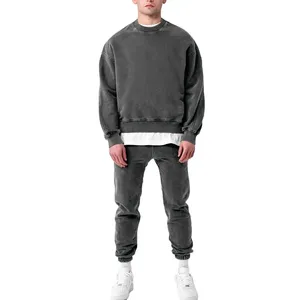 Winter Plus Size Acid Wash <b>Tracksuit</b> for Man 100% Cotton Hoodie and Jogger Set Custom Logo Unisex Solid Breathable - Product Image 1