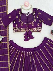 ชุดเลเฮนกาโชลีผ้าไหมวิชิตรา งานปักดิ้นและเลื่อมอย่างประณีต ตัดเย็บสำเร็จ ทรงปกติ ผ้าคลุมไหล่หรูหรา เหมาะสำหรับงานแต่งงาน งานปาร์ตี้ สไตล์บอลลีวูด - Product Image 6