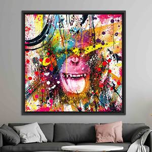 Art graffiti vibrant sur le thème des singes : Tableau imprimé sur toile, TOILE ENCARTÉCHÉE NOIRE - Product Image 1