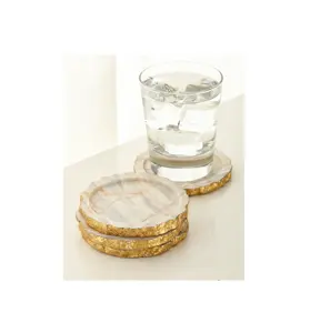 Sous-verre en marbre pour la maison et la cuisine Ensemble de 4 sous-verres en marbre blanc Ensemble de sous-verres ronds naturels pour la décoration de table - Product Image 1