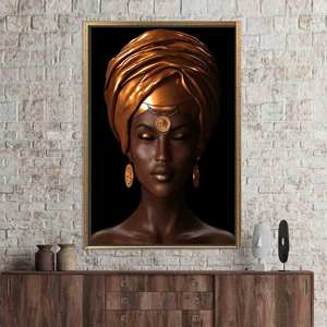 Boho Elegance: African Woman Stained Glass Print on <b>Canvas</b> Art,GOLD <b>FRAMED</b> <b>CANVAS</b> - Product Image 1