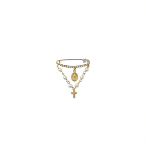 Colgante de Cruz con Pasador para Bebé en Oro de 9K con Circonita Cúbica y Perlas Naturales, Amuleto Fino Hecho en España (Disponible en 10k-14k-18k) - Product Image 3