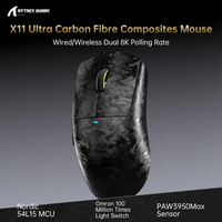 Souris de jeu sans fil ATTACK SHARK X11 ULTRA en fibre de carbone 8K PAW3950MAX, taux de polling 8K, triple mode, RGB programmable