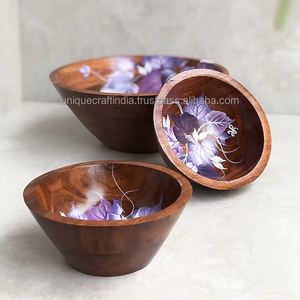 Cuenco de madera de venta superior, cuenco para servir ensaladas, fabricante al por mayor, nuevo diseño, cuenco para servir ensaladas de madera con acabado a mano - Product Image 1