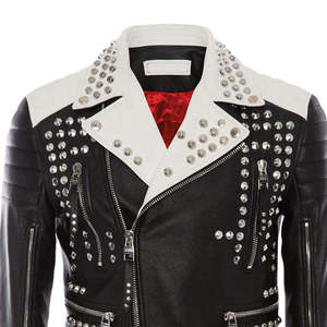 Veste en cuir de vache véritable à clous, unisexe, coupe ample, réversible, fermeture éclair, coupe-vent, imprimée, tailles XS à XL, service OEM disponible - Product Image 5