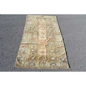 Tapis Vintage Traditionnel en Laine Beige Marron Patchwork Design 3.7X6.4 pi (112X195 Cm) Rectangle Couloir Motif Latex Viscose PP - Product Image 1