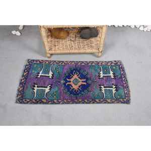 Tapis turc vintage classique violet vert Patchwork Design 1.4X3 pieds laine à poils moyens Latex Boho salle à manger tapis écologique - Product Image 3