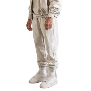 Chándal de 2 piezas personalizado para hombre, ropa de calle Vintage lavada, conjunto de pantalones de chándal con capucha, ropa de rizo con patrón sólido, estilo de chándal - Product Image 5