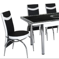 Ensemble de salle à manger Ibiza de style européen moderne, 6 chaises, plateau en verre trempé extensible, pieds en métal, meubles de salle à manger en aggloméré, maison