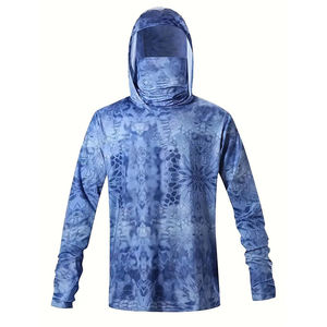 เสื้อตกปลามีฮู้ดพิมพ์ลายดอกไม้สำหรับผู้ชายฤดูร้อนบริการ OEM ออกแบบโลโก้ตามสั่งระบายอากาศได้ UPF 50สีฟ้า - Product Image 6