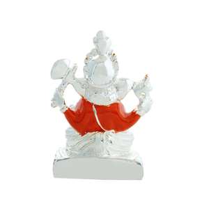 Elegant silver finished Ganesha statue with bright <b>orange</b> highlight perfect for pooja spaces weddings and spiritual <b>gifting</b> - Product Image 3