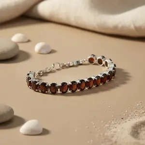 Women's 925 Silver <b>Beaded</b> <b>Bracelet</b> with Garnet Freshwater Pearl Amethyst Sapphire <b>Gold</b> and Rose <b>Gold</b> Plated Gift - Product Image 1