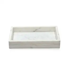 Rechteckige Form weißer Marmor mit Messingstreifen Stocktablet für Weihnachtsfeiern Dekoration zu niedrigem Preis