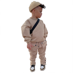 <b>Toddler</b> brown fleece tracksuit long sleeve sweatshirt with matching jogger pants baby boys girls two piece set soft cotton - Product Image 4