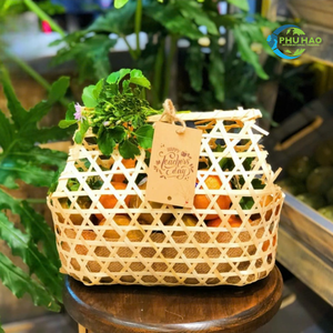 CESTA DE REGALO DE BAMBÚ Hecha A Mano con Patrón Floral, Ideal para Bodas, Festivales, Decoración del Hogar, Cesta de Flores para Embalaje de Regalo - Product Image 5