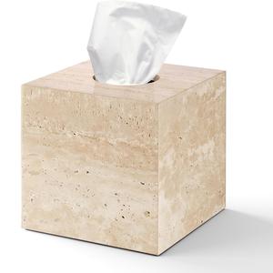 Caja de pañuelos de mármol Lavento, soporte cuadrado de piedra para pañuelos, caja de pañuelos de cubo de lujo de mármol rojo y blanco, baño, sala de estar moderna - Product Image 6