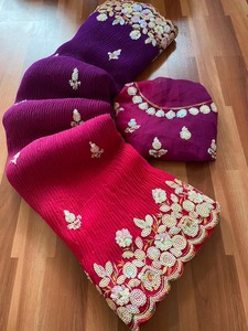 ลําดับการสวมใส่ปาร์ตี้ด้วยการบด Georgette แบบนุ่มนวลและการเย็บปักถักร้อยแฟนซี C-pallu ลําดับและด้าย Zari งานส่าหรี - Product Image 2