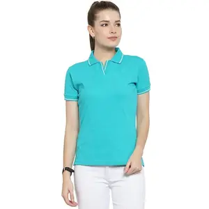 定制素色舒适100% 棉v领短袖女式马球t恤女式马球风格衬衫
