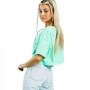 Nueva Marca Privada 2024 Último Diseño Camisetas Cortas Lisas para Mujer Camisetas Cortas Holgadas Camisetas Cortas Lisas Extra Grandes - Product Image 4