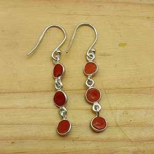 Pendientes de gota bohemios de Coral Natural DE PLATA 925, triple capa artesanal para mujer, regalo de fiesta - Product Image 2