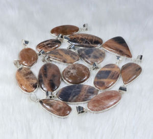 Collar con colgante de piedra lunar de piedra solar natural bohemia de forma mixta Bohemia, ajuste de bisel Chapado en plata, regalo de cumpleaños con incrustaciones para - Product Image 4