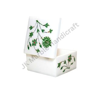 Vintage Decorative Marble and Silver Jewelry <b>Box</b> Exquisite Handmade Marble Inlay <b>Gift</b> <b>Box</b> for Necklaces Available for Sale - Product Image 3