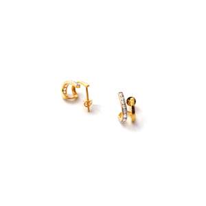 Pendientes de tuerca minimalistas de diamantes reales de oro sólido amarillo de 14K para mujer - Product Image 2