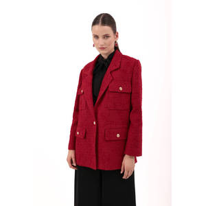 Red Woolen <b>Jacket</b> with Button Pocket Detail - Product Image 3