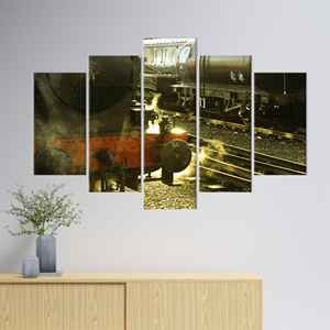 Lienzo Impreso Moderno: Arte de Tren de Carbón sobre Vía, Decoración Minimalista para Pared, Mix de 5 Piezas: Enrollado para Galería - Product Image 1
