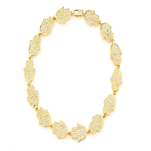 Nuevo diseñador de moda Diamond Hamsa para pulsera Glamorous Shiny 18K Gold Hip Hop Style Charm Jewelry con diamantes naturales - Product Image 1