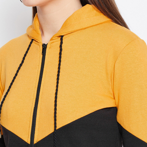 Women's Color Blocking Hooded Zipper Tracksuit <b>Jacket</b> Side Pockets Casual Winter Wear Full Sleeve Regular Fit 100% Cotton - Product Image 4