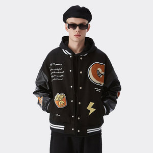 Custom <b>Men's</b> Classic Baseball Style Winter <b>Jacket</b> Long Sleeves High Quality Letterman Varsity <b>Jacket</b> Plus Size Sheep Fur Button - Product Image 2