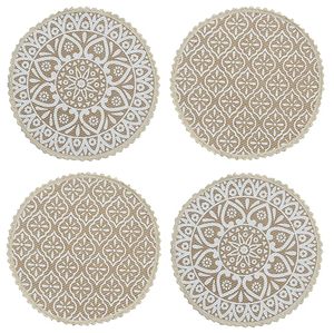 ผ้าปอกระเจาสีขาวและผ้าฝ้ายพิมพ์ลายผ้าปูโต๊ะทรงกลมสำหรับตกแต่งโต๊ะและตกแต่งบ้าน - Product Image 1