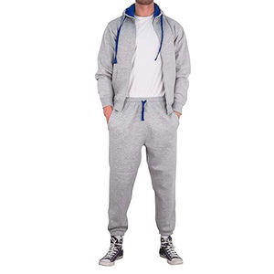 Haute qualité respirant hommes gris bleu survêtement ensembles polaire deux pièces pull à capuche et pantalons de survêtement ensemble nouveau Style Slim Fit - Product Image 4