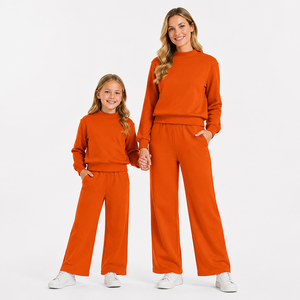Conjunto de Ropa de Primavera para Mujer RTS, Color Rojo Sólido, Cuello Alto, Manga Larga, Top de Punto de Spandex/Algodón, Pantalones Anchos de Pierna Larga - Product Image 4