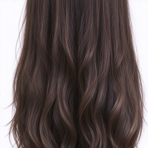 Perruque 100% cheveux humains, longue et ondulée, brun foncé, pour femmes, aspect naturel, avec bonnet ajustable pour un usage quotidien, des fêtes et des mariages - Product Image 4