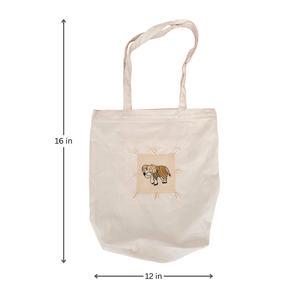 Hand-Painted <b>Elephant</b> Motif Tote Bag Cotton Lightweight Embroidered Letter <b>Decoration</b> Open for Daily Use for Summer Autumn - Product Image 2